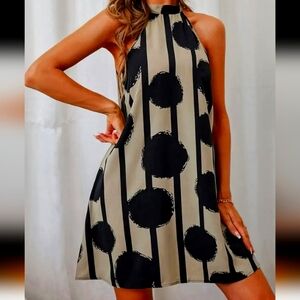 Stylish Black and Tan Halter Dress